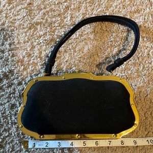 ❤️ JANA Vintage Hard Case Shell Handbag Black Velvet w/ Gold-toned Metal…